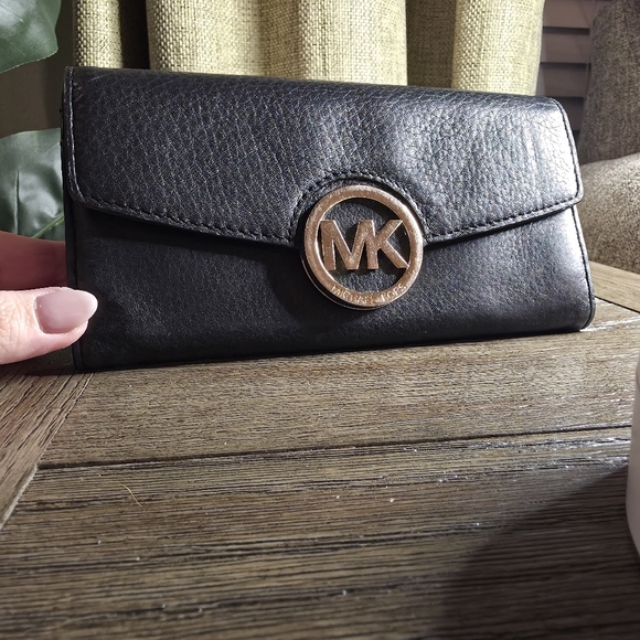 Michael Kors Handbags - Michael Kors Black Leather MK Logo Wallet Clutch